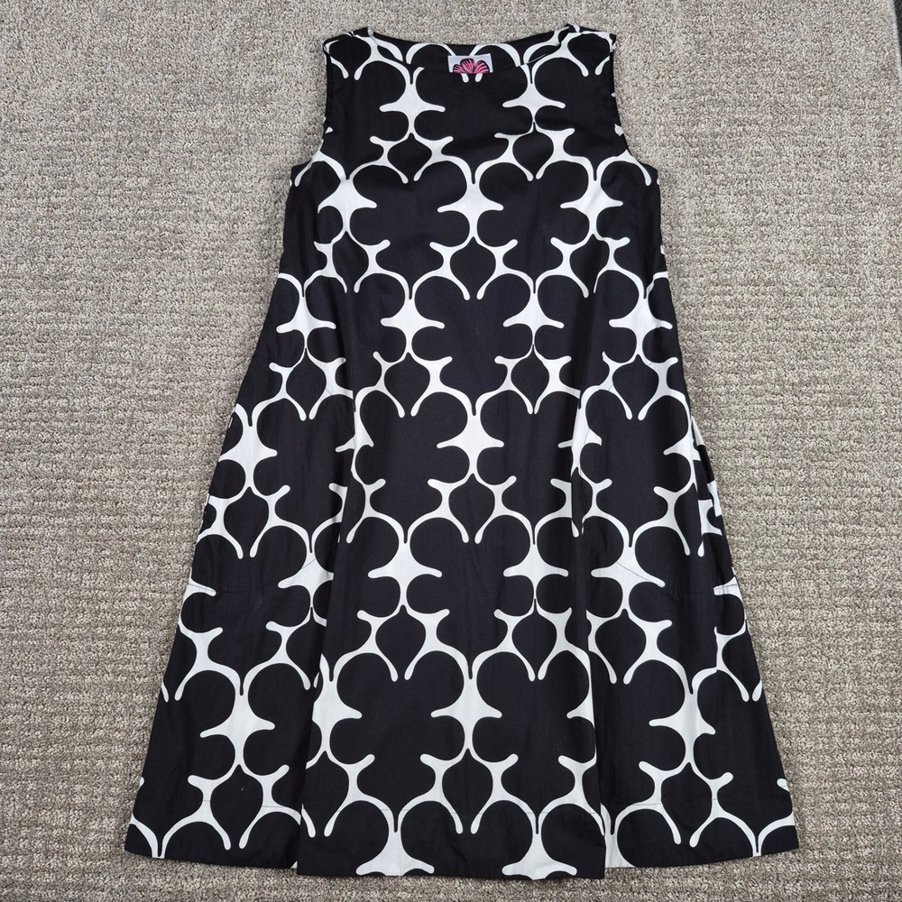 Lesley Evers Dress Womens M Juniper Black Fleurette A-line Knee Length Cotton